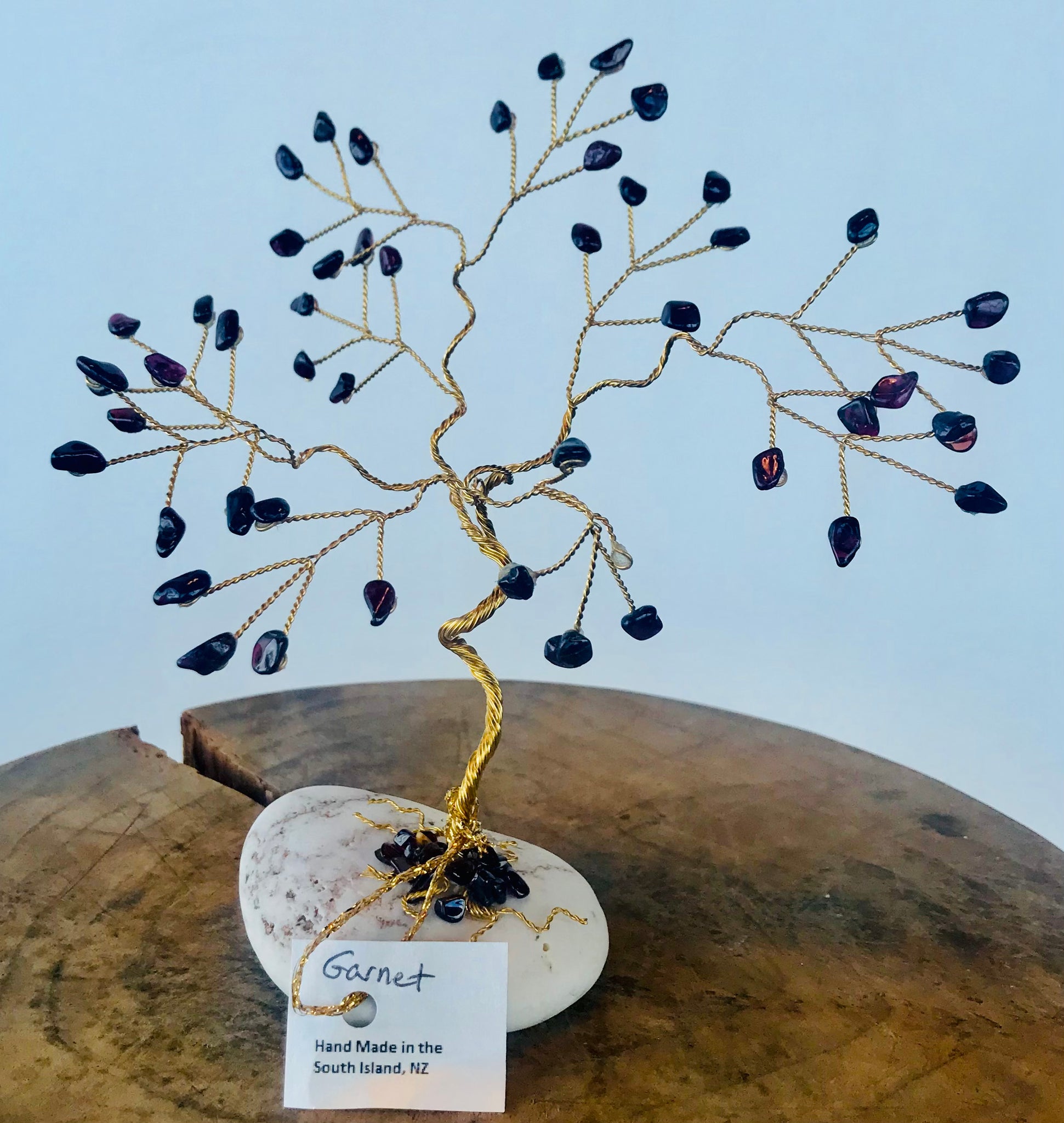 Garnet Gemtree Medium with Gold Wire and Rock Base