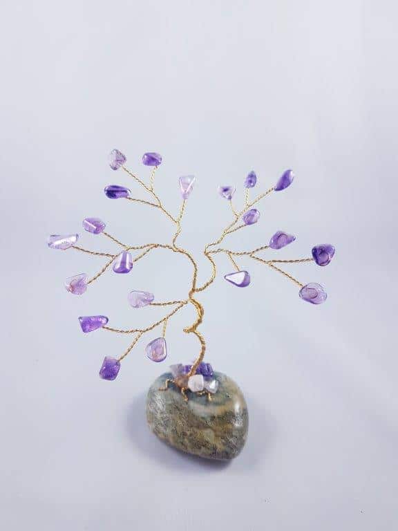 Amethyst Mini Gemtree with Gold Wire and Grey Base